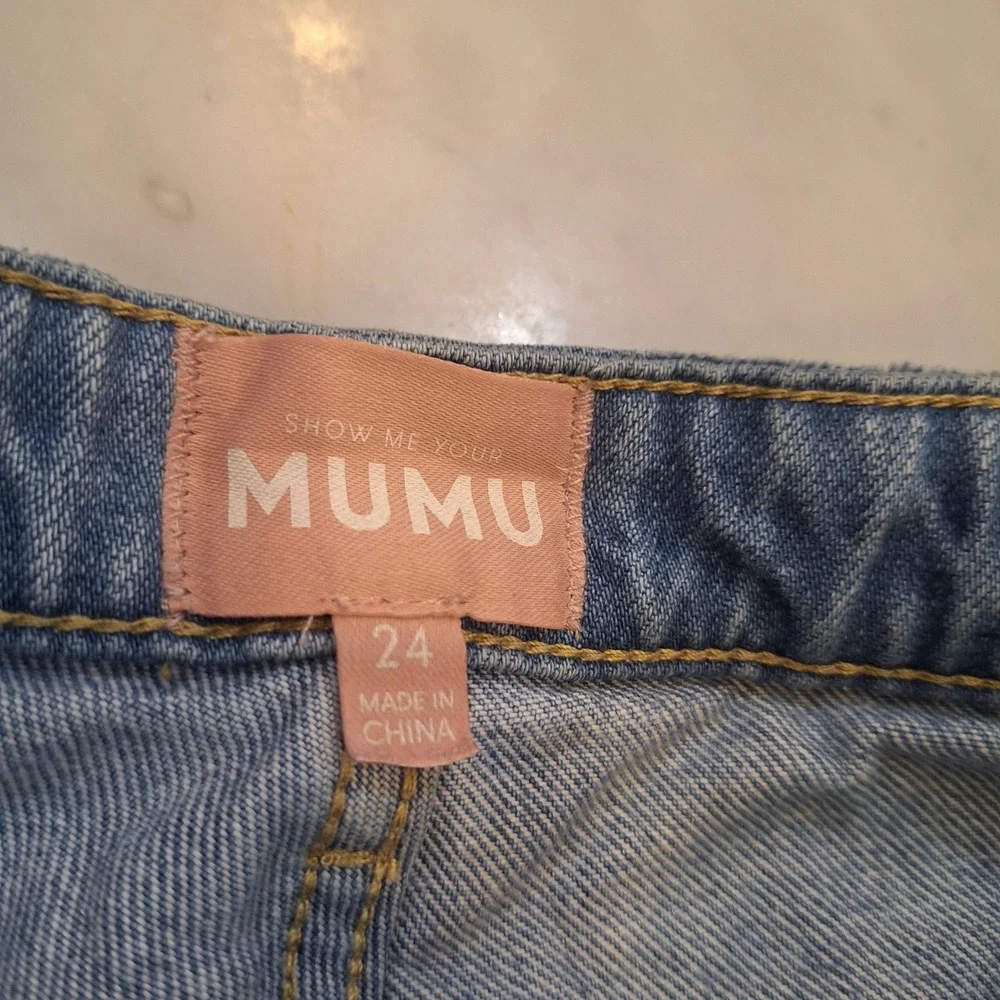 Show Me Your Mumu Phoenix Shorts Sz 24 (*28) Distressed Denim Cyprus Sea Cutoffs